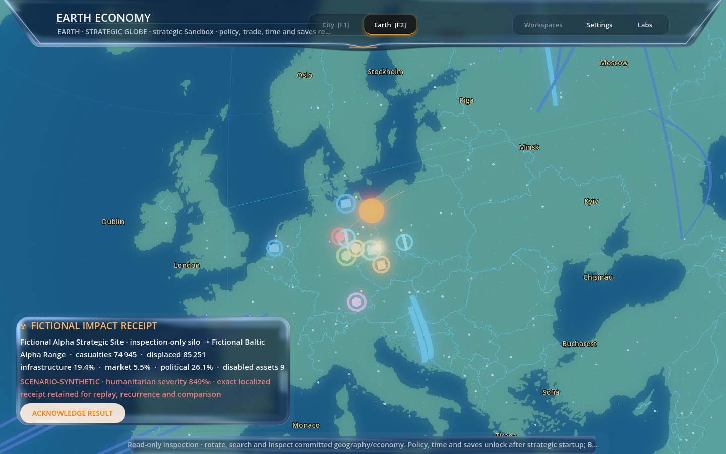 Earth Economy command-center simulation view
