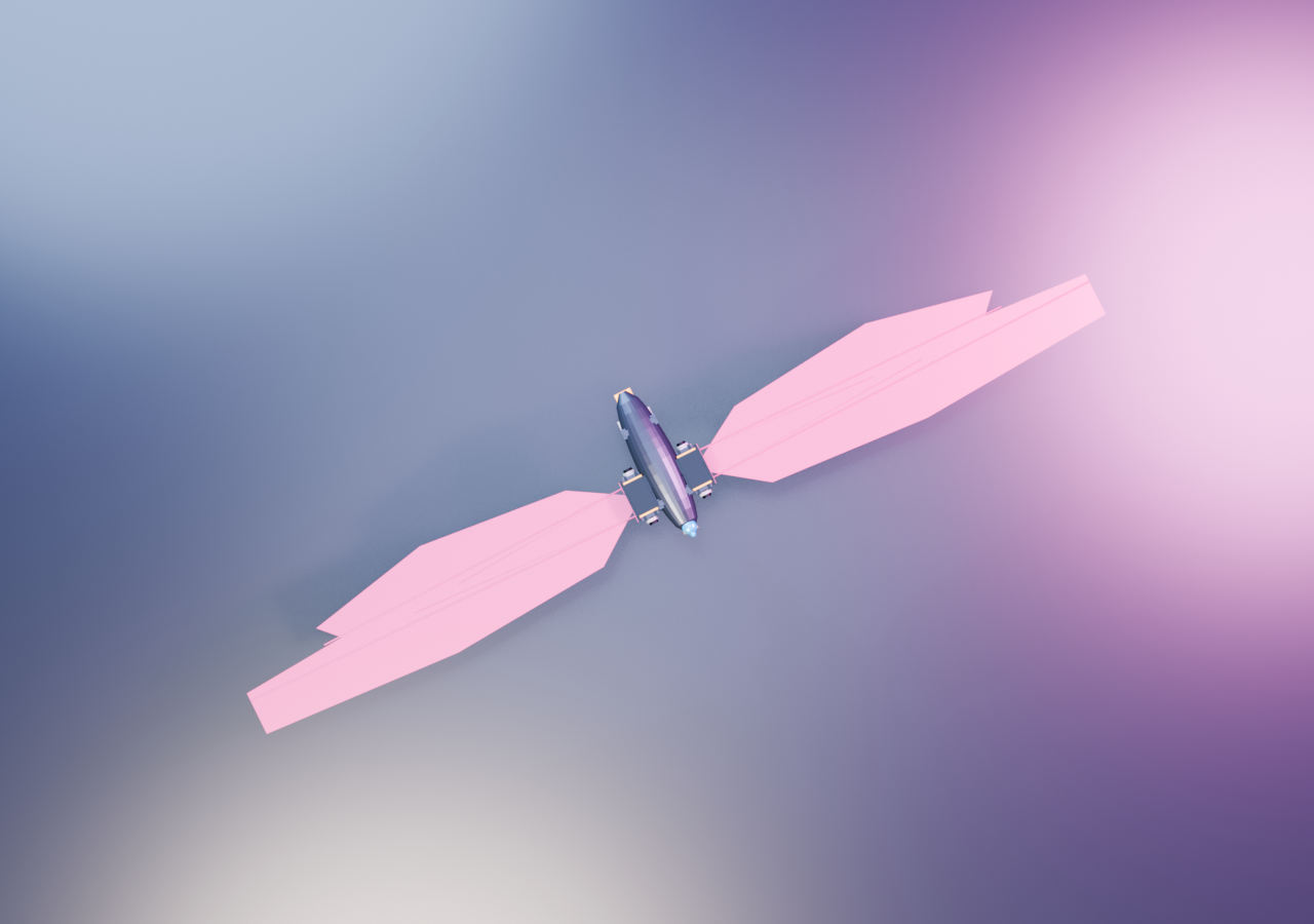 Top view of the BFL-1 Revision B body, spars, and wing membranes