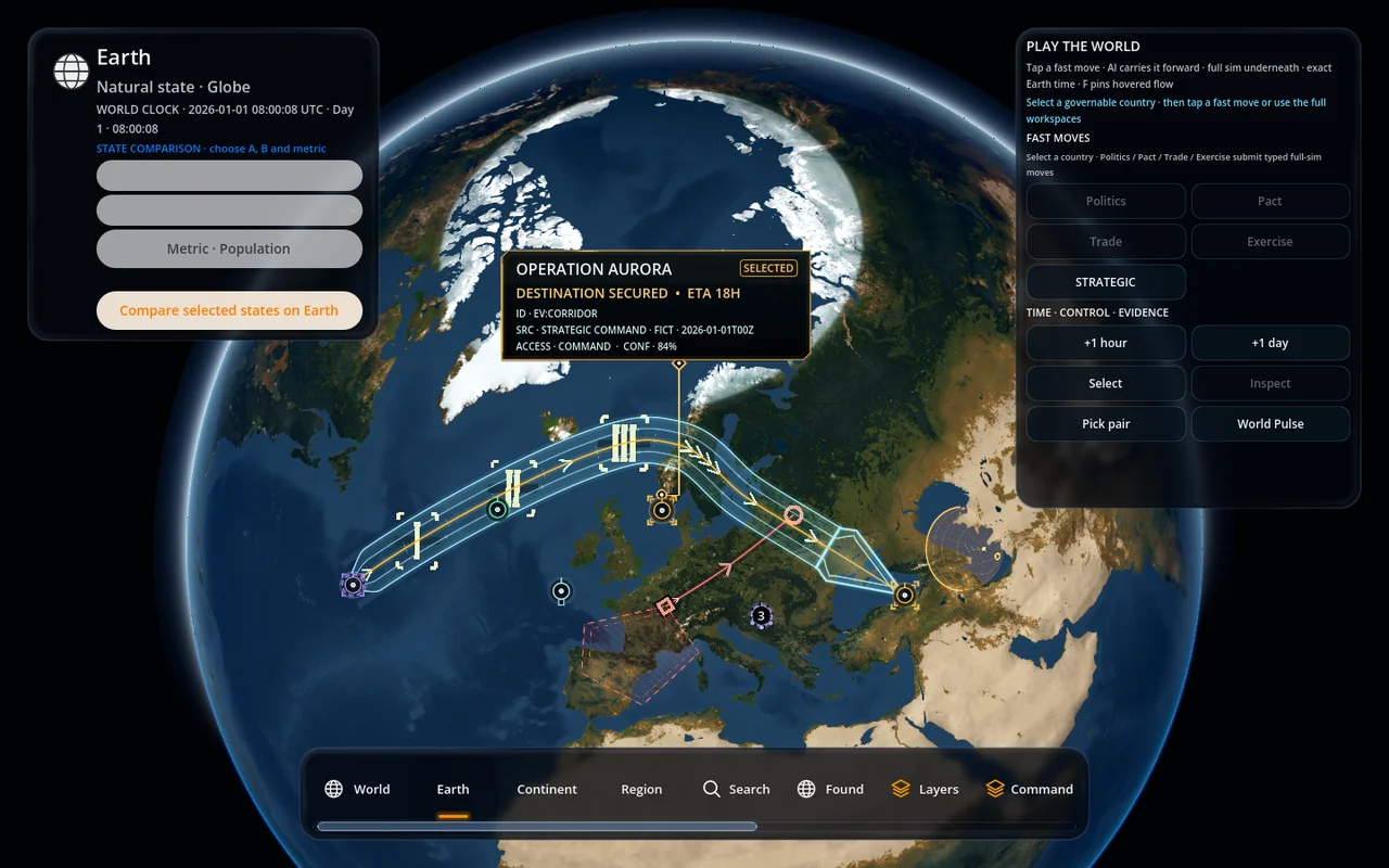 Earth Economy globe with routes, directional arrows, markers and highlighted areas