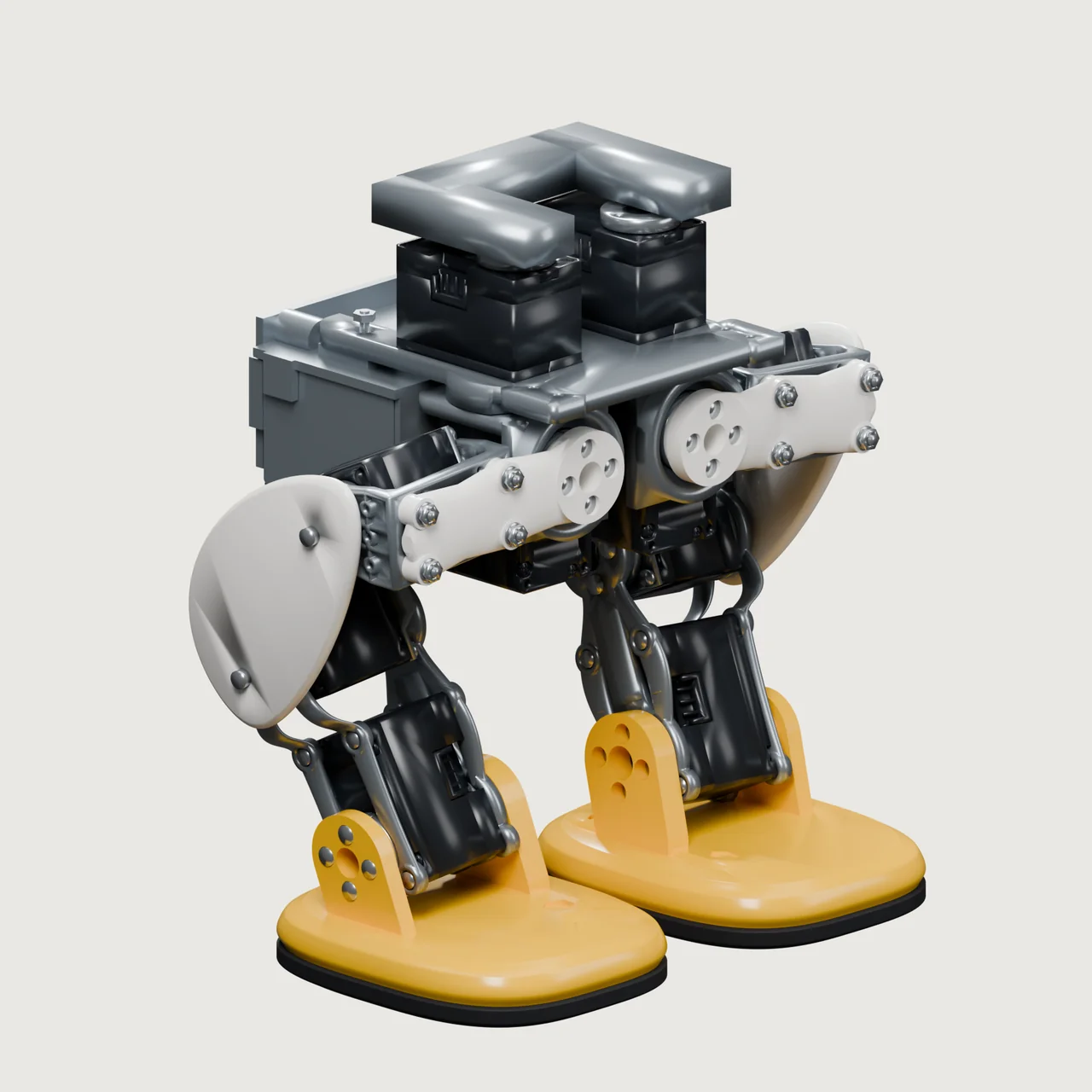 Bare two-leg Cockatiel chassis with exposed motors and yellow feet
